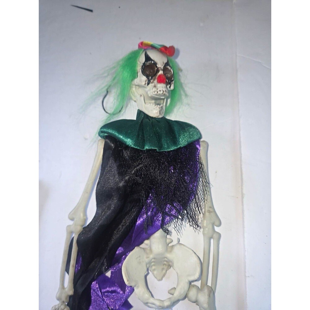 Halloween Skeleton Decoration Plastic w/ Fabric Cape & Green Hair Multicolor